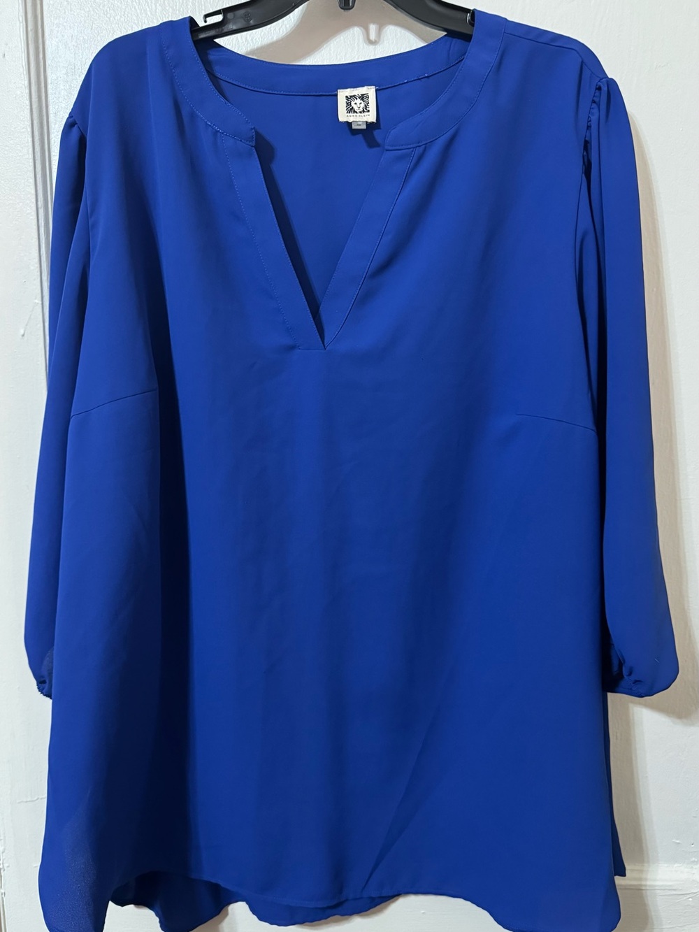 Anne Klein Royal Blue Split V-Neck Tunic Blouse
